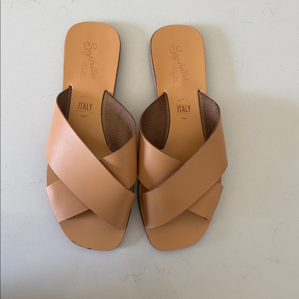 Seychelles Camel Leather Slides